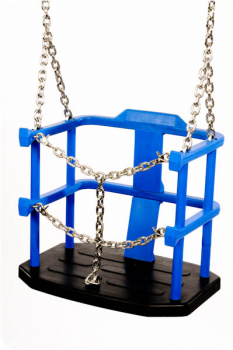 Behindertenschaukelsitz mit verzinkten Schaukelketten, vorne zu öffnen, schwarz/blau