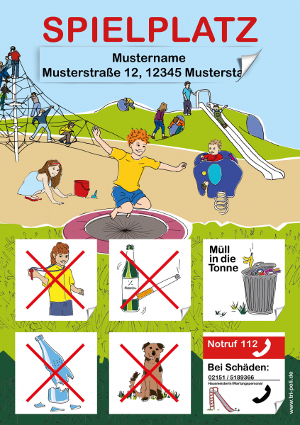 9000-Set Spielplatzschild-Set (mit Halterungen), normkonform DIN EN 1176